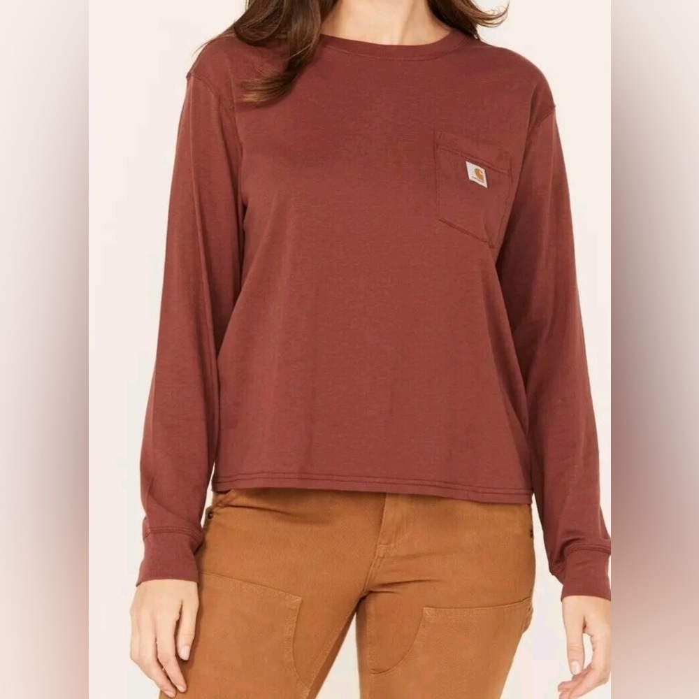Carhartt Women’s Tencel Fiber Series Loose Fit Longsleeve Crewneck Pocket Tee Lg - Picture 1 of 4
